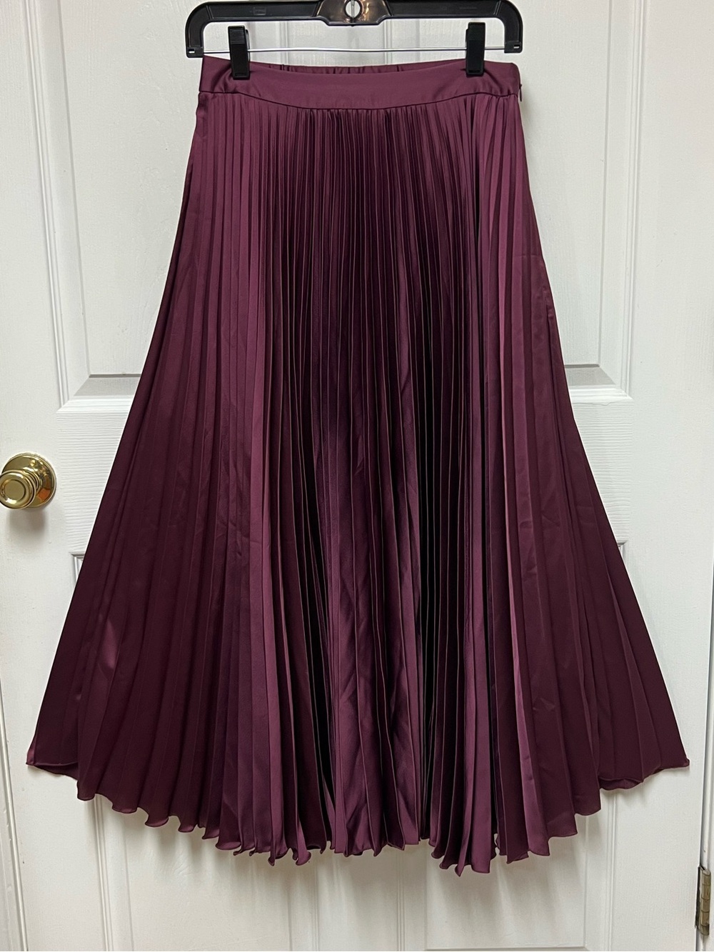 Abercrombie & Fitch Women's Metallic Look Pleated Maxi Skirt in Deep Plum